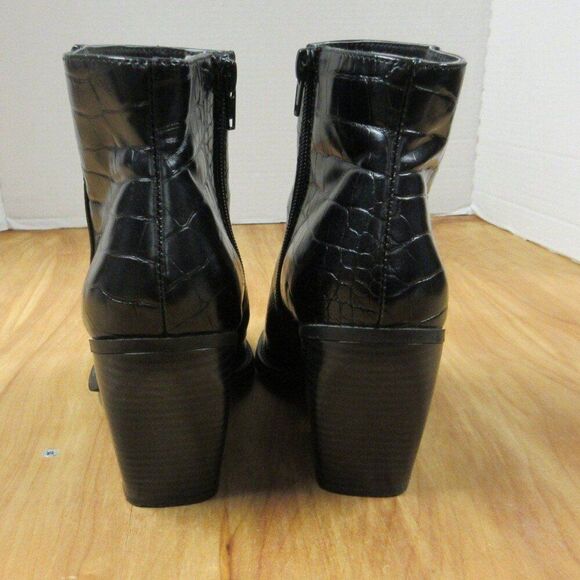 MADDEN GIRL Klicck Black Faux Leather Ankle Boots Sz 9.5 Snakeskin Croc Bootie - Picture 4 of 12